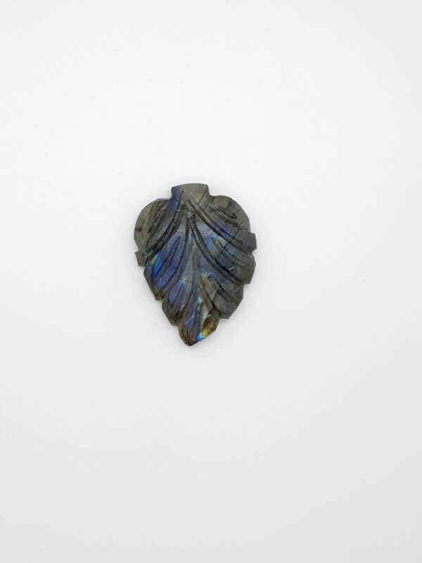 Labradoriet bladvormige carved cabochon 33,7x25,3x7,1mm